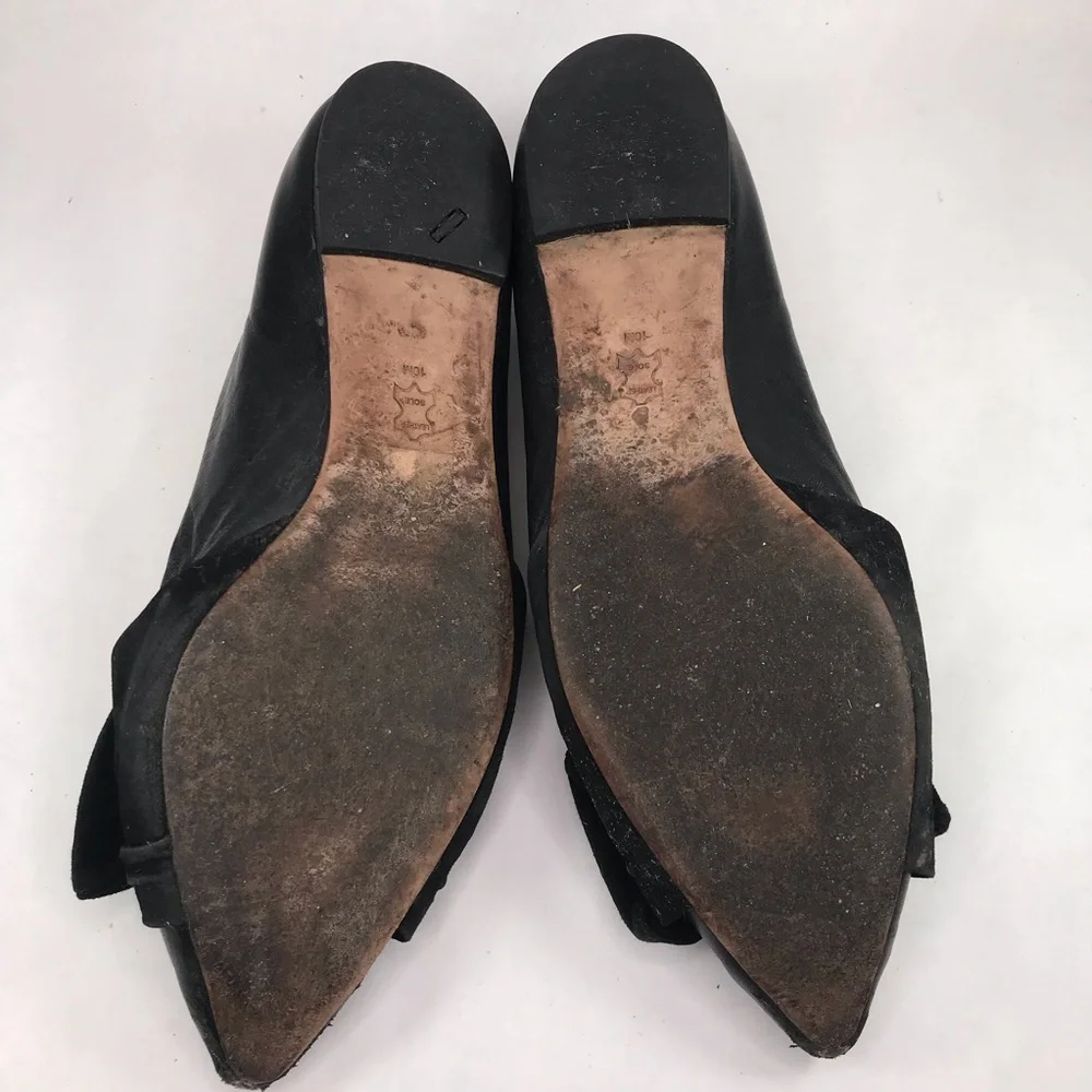 Tory Burch Women's Size 10 Eleanor Flat Black Leather Bow Pointed Toe Shoes